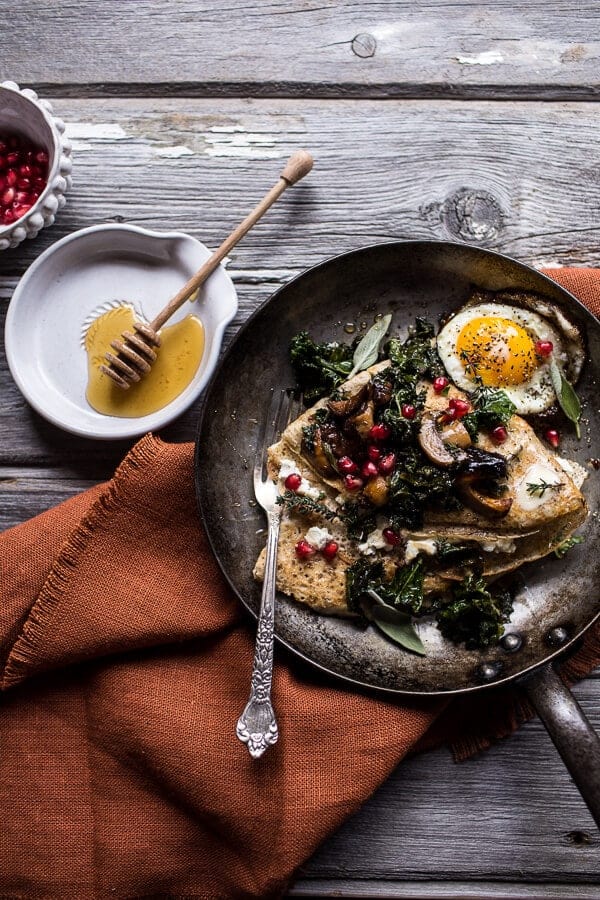 Buttered Hazelnut Crepes with Caramelized Wild Mushrooms, Kale and Goat Cheese | halfbakedharvest.com @hbharvest