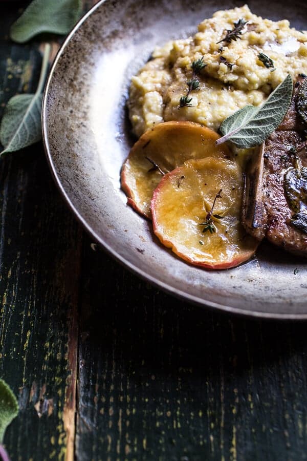 Cider Apple and Sage Roasted Pork Chops with Brown Butter Gorgonzola Polenta | halfbakedharvest.com @hbharvest