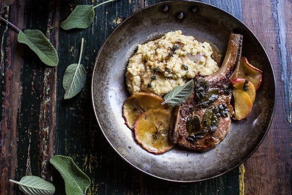 Cider Apple and Sage Roasted Pork Chops with Brown Butter Gorgonzola Polenta | halfbakedharvest.com @hbharvest