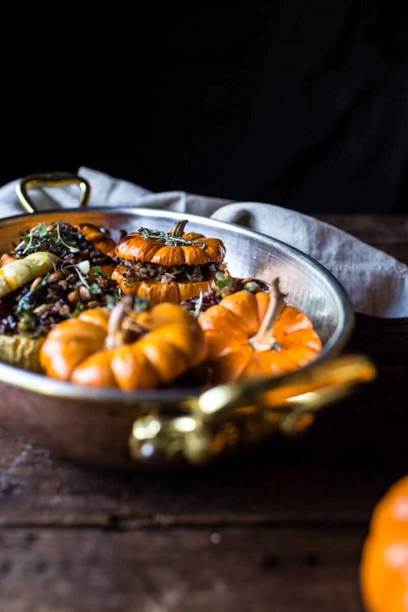 Nutty Wild Rice and Shredded Brussels Sprout Stuffed Mini Pumpkins | halfbakedharvest.com @hbharvest