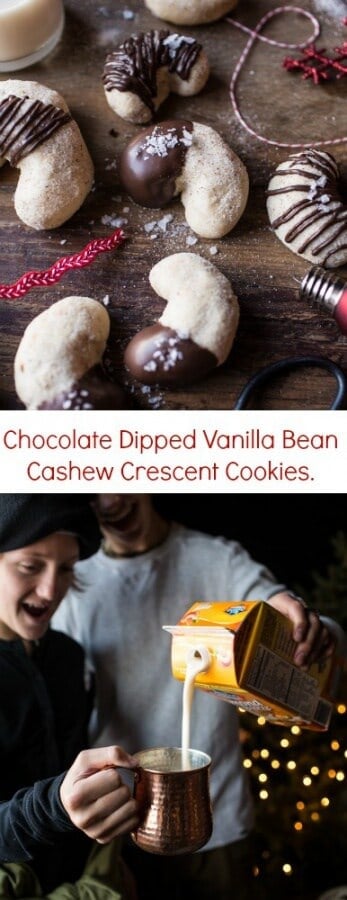 Chocolate Dipped Vanilla Bean Cashew Crescent Cookies | halfbakedharvest.com @hbharvest