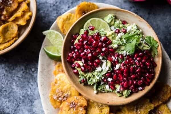 Pomegranate Guacamole with Fried Plantain Chips | halfbakedharvest.com @hbharvest