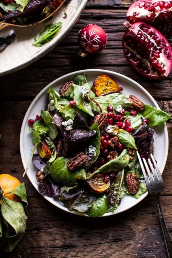 Winter Beet and Pomegranate Salad with Maple Candied Pecans + Balsamic Citrus Dressing | halfbakedharvest.com @hbharvest