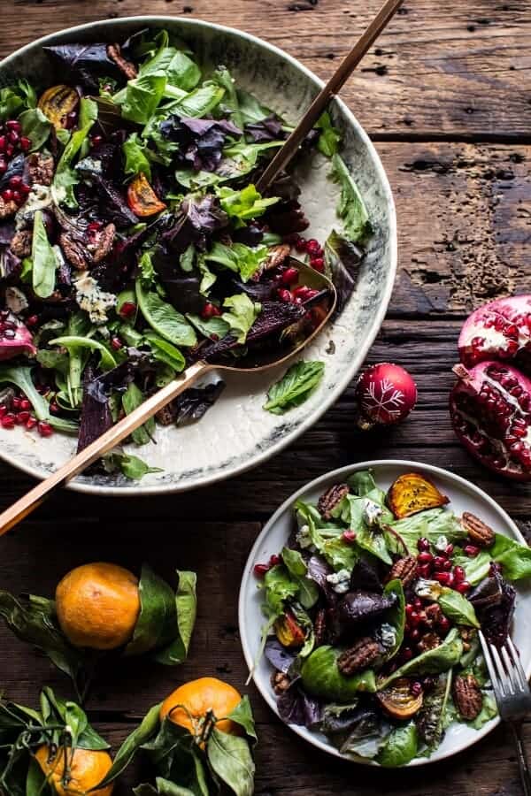 Winter Beet and Pomegranate Salad with Maple Candied Pecans + Balsamic Citrus Dressing | halfbakedharvest.com @hbharvest