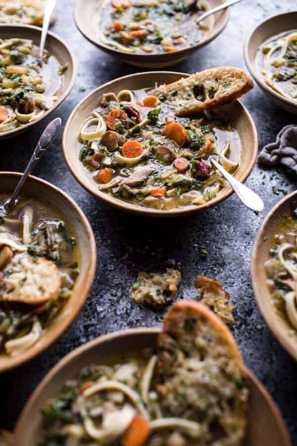 Winter Vegetable Chicken Noodle Soup with Asiago Crostini | halfbakedharvest.com @hbharvest