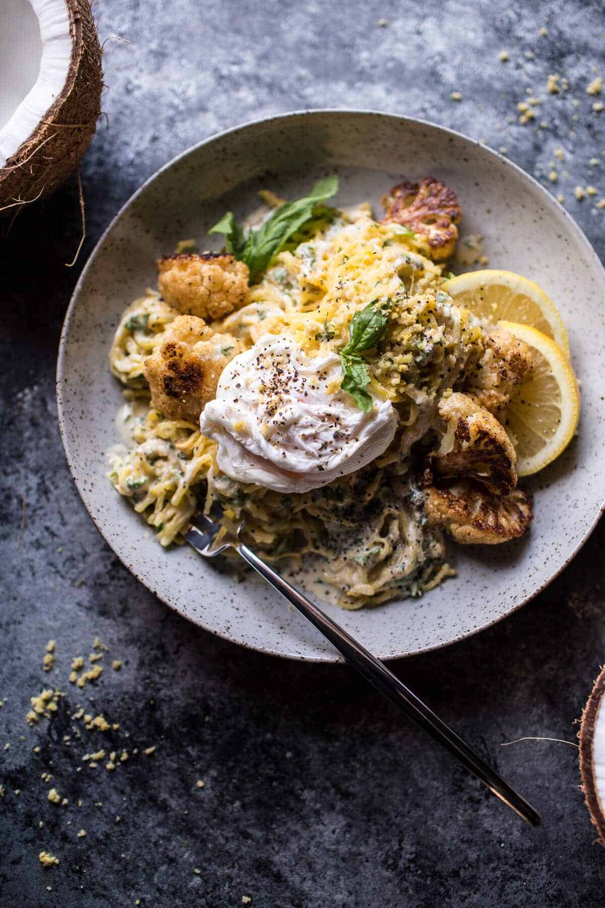 Creamy Coconut Cashew Spaghetti Squash "Alfredo" with Roasted Cauliflower | halfbakedharvest.com @hbharvest