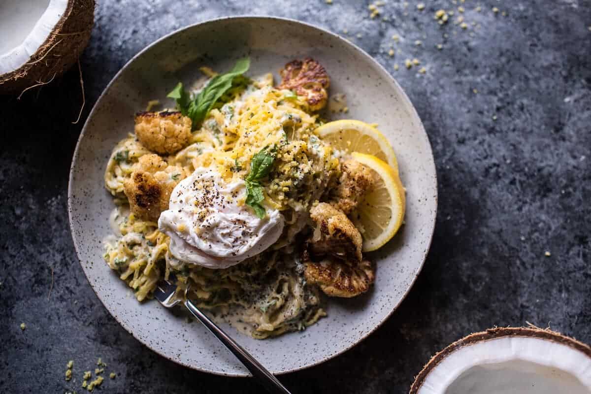 Creamy Coconut Cashew Spaghetti Squash "Alfredo" with Roasted Cauliflower | halfbakedharvest.com @hbharvest