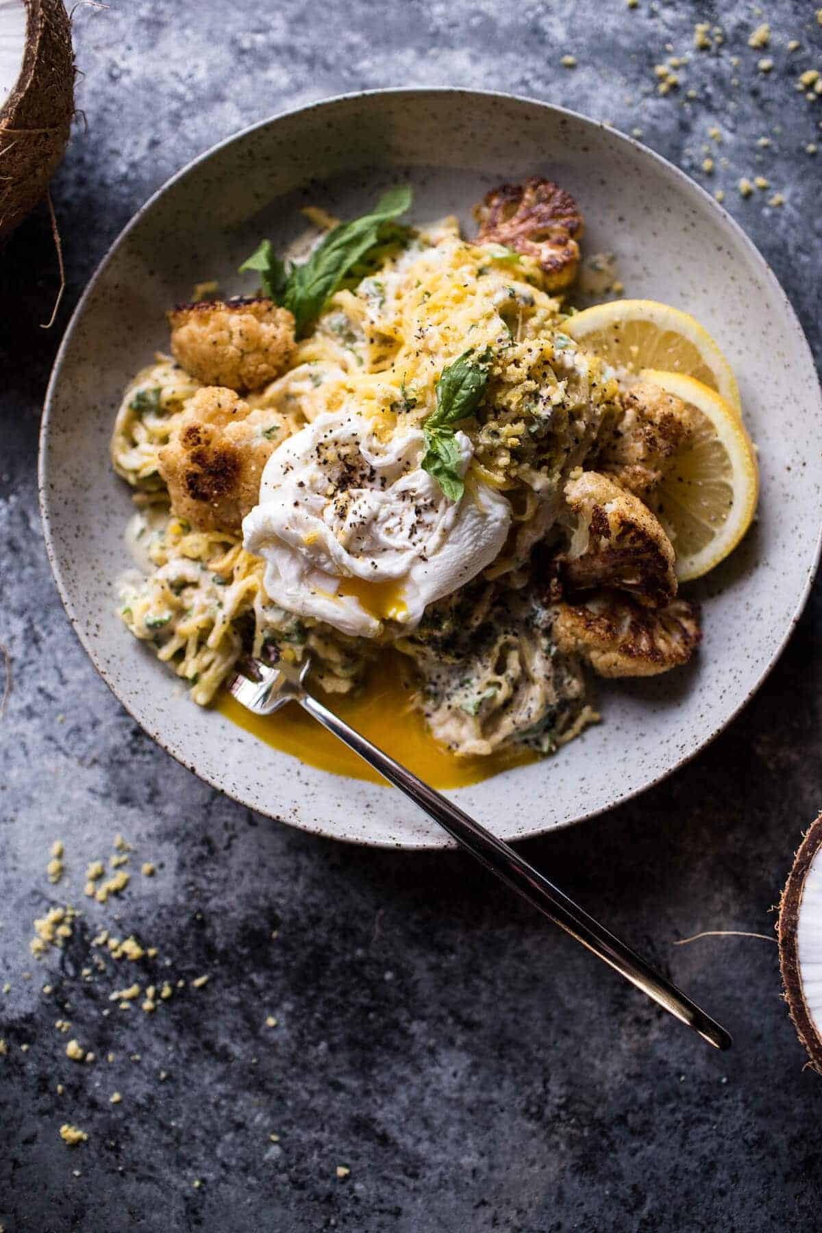 Creamy Coconut Cashew Spaghetti Squash "Alfredo" with Roasted Cauliflower | halfbakedharvest.com @hbharvest