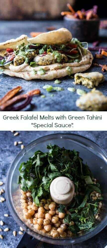 Greek Falafel Melts with Green Tahini Special Sauce | halfbakedharvest.com @hbharvest