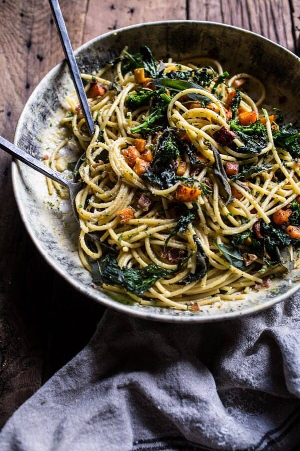 Winter Squash Carbonara with Broccoli Rabe and Sage | halfbakedharvest @hbharvest