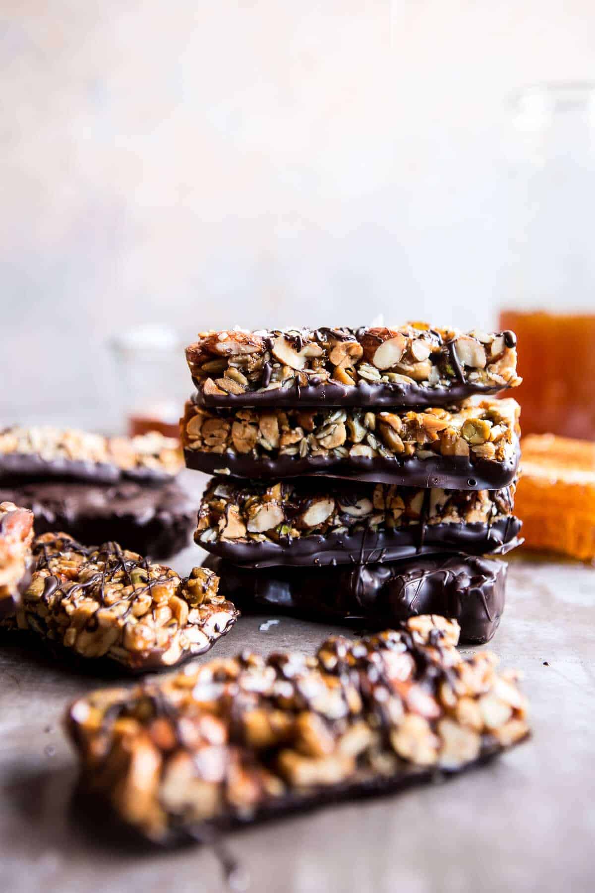 Chocolate Dunked Salted Honey Nut Bars | halfbakedharvest.com @hbharvest
