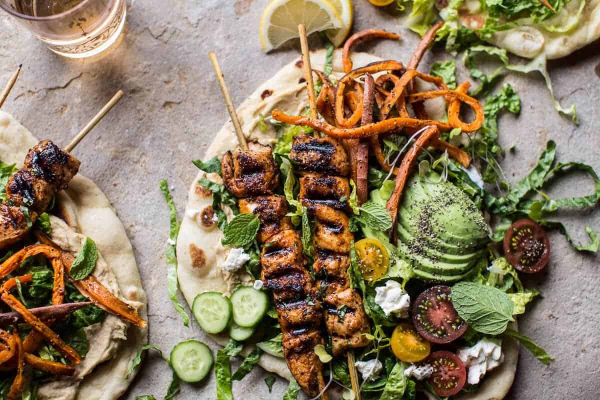 Chicken Shawarma Naan Salad with Sweet Potato Fries | halfbakedharvest.com @hbharvest