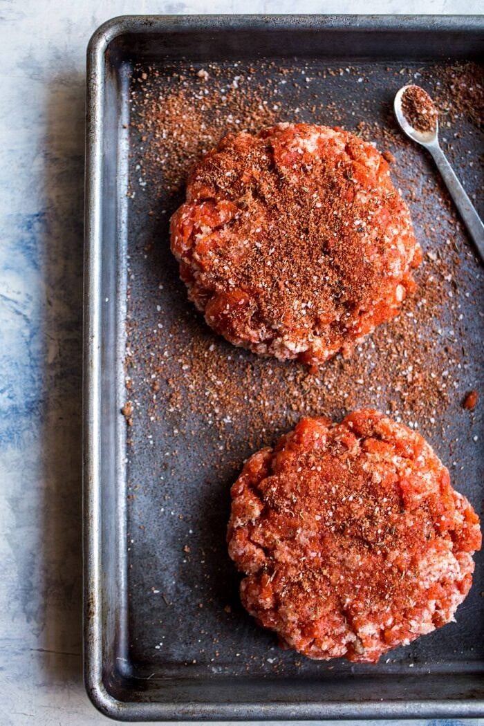 Blackened Salmon Burgers with Herbed Cream Cheese | halfbakedharvest.com #salmon #recipe #easy #healthy