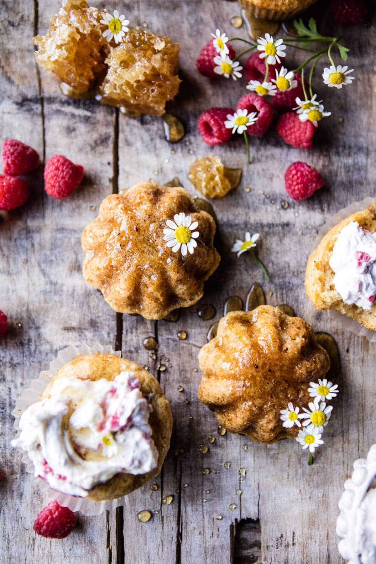Salted Chamomile Honey Cakes with Raspberry Ripple Cream | halfbakedharvest.com @hbharvest