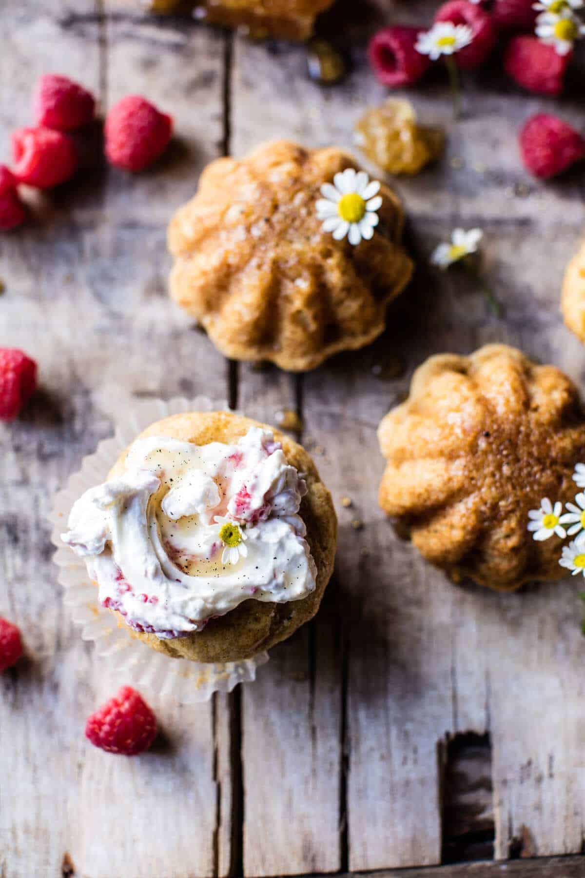 Salted Chamomile Honey Cakes with Raspberry Ripple Cream | halfbakedharvest.com @hbharvest