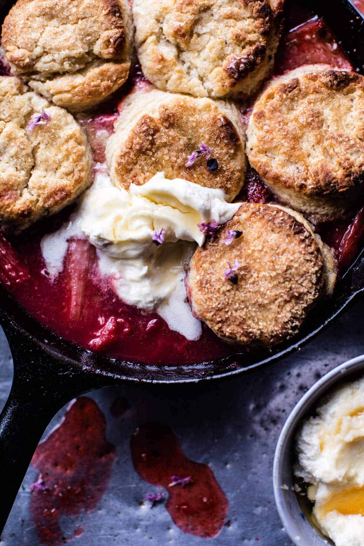 Strawberry Rhubarb Cobbler with Honey Butter Biscuits | halfbakedharvest.com @hbharvest