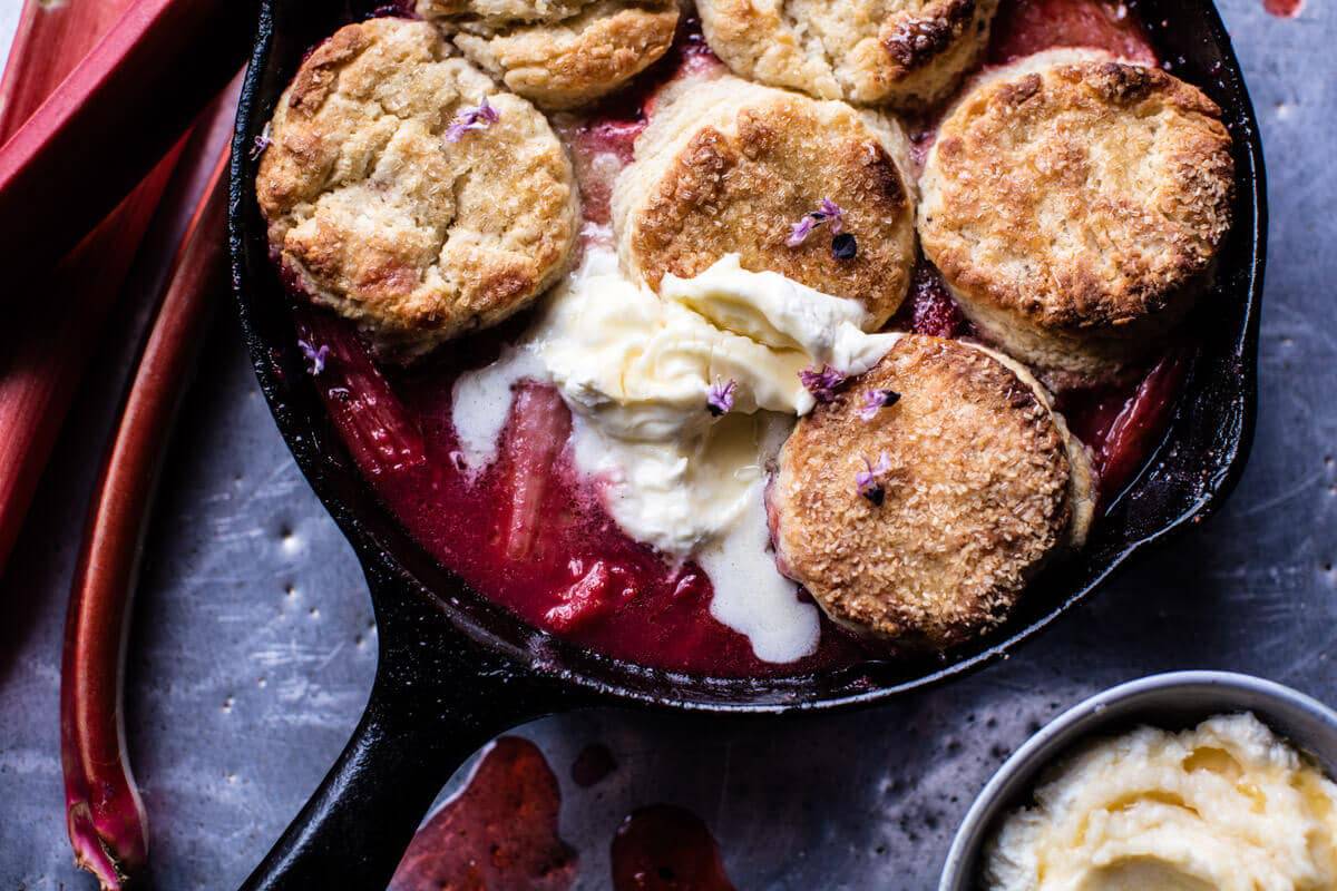 Strawberry Rhubarb Cobbler with Honey Butter Biscuits | halfbakedharvest.com @hbharvest