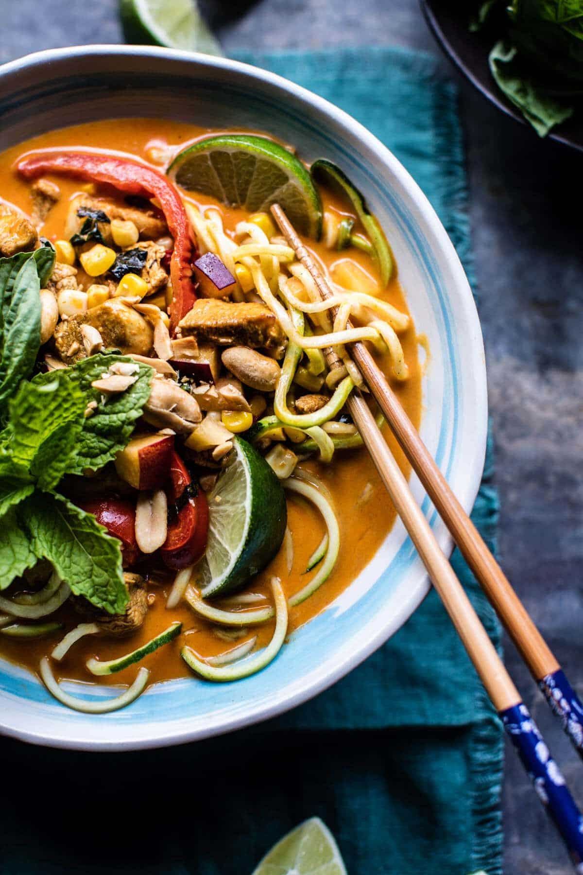 Basil Chicken Curry Zucchini Noodle Bowls | halfbakedharvest.com @hbharvest