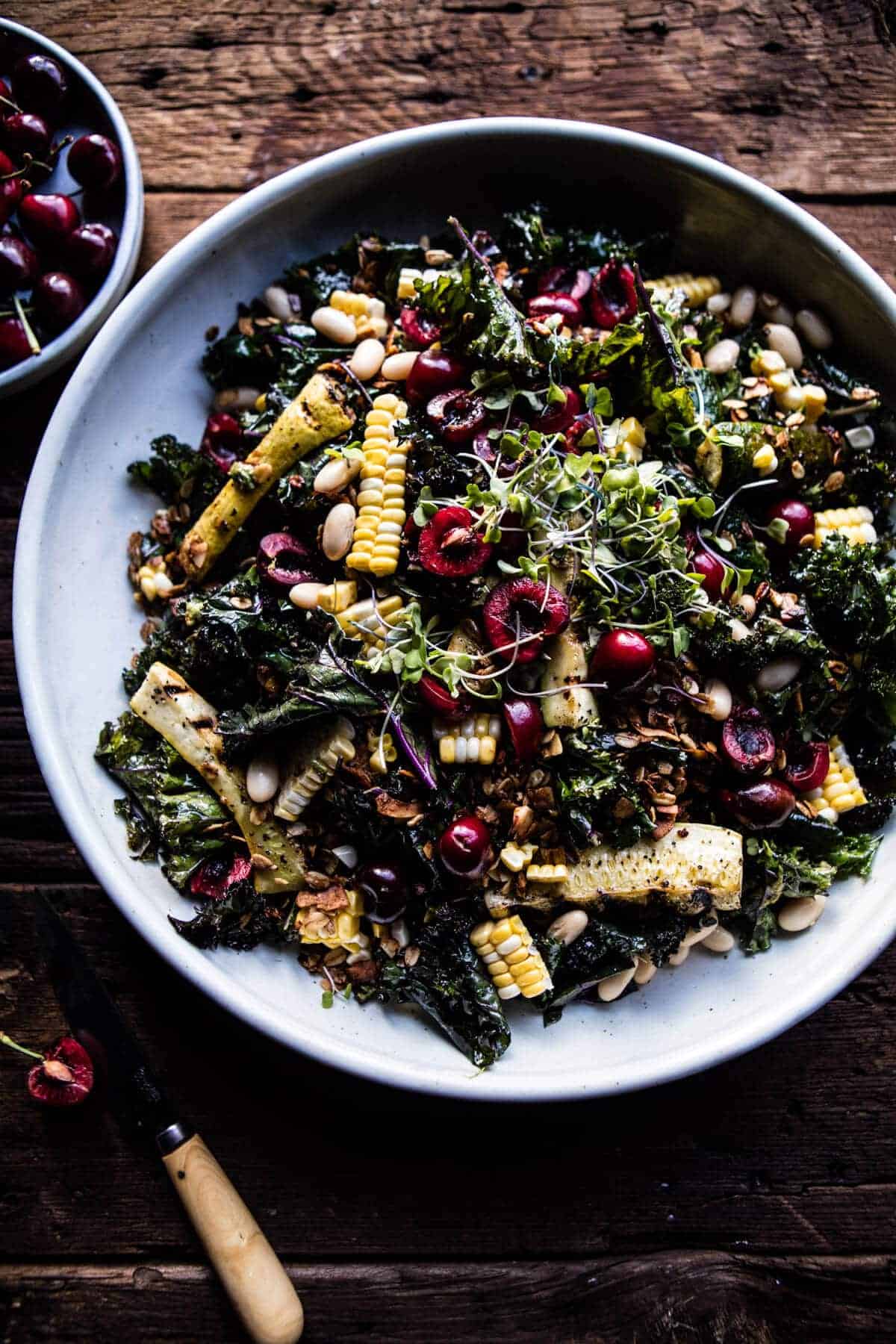Sunflower Seed, Kale and Cherry Salad with Savory Granola | halfbakedharvest.com @hbharvest