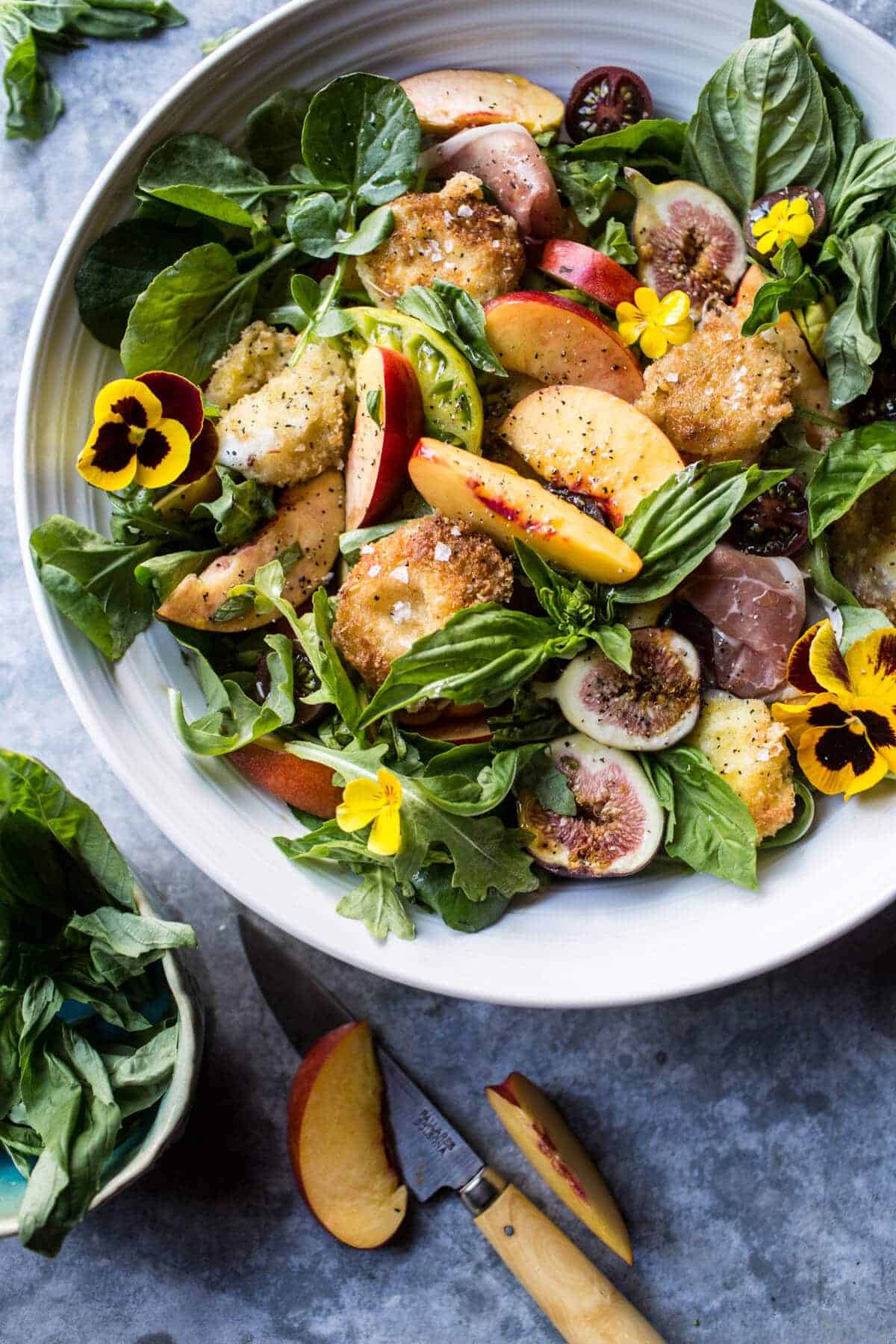 Nectarine and Fried Mozzarella Caprese Salad | halfbakedharvest.com @hbharvest