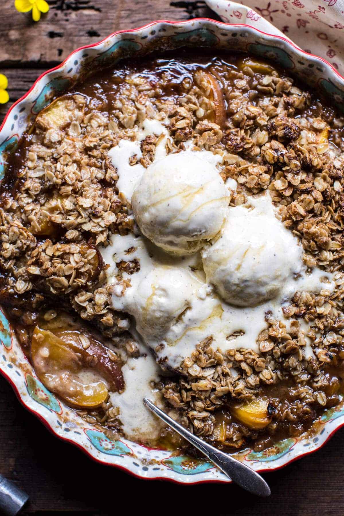 Brown Sugar Caramel Oatmeal Cookie Peach Crisp | halfbakedharvest.com @hbharvest
