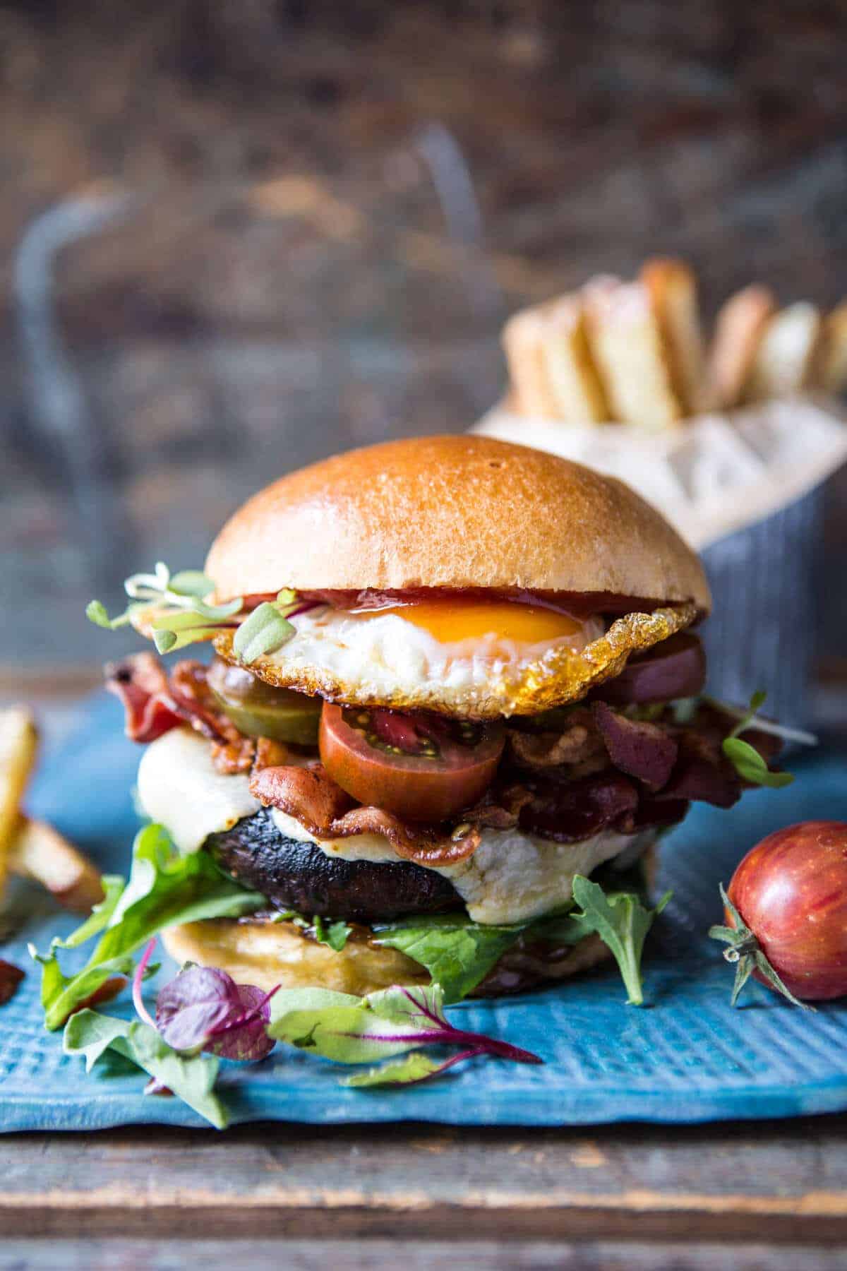 Cheddar Bacon Portobello Mushroom Burger | halfbakedharvest.com @hbharvest