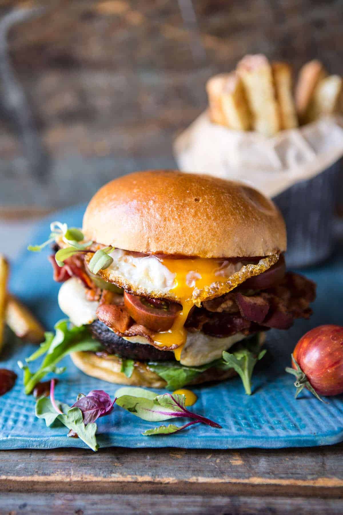 Cheddar Bacon Portobello Mushroom Burger | halfbakedharvest.com @hbharvest