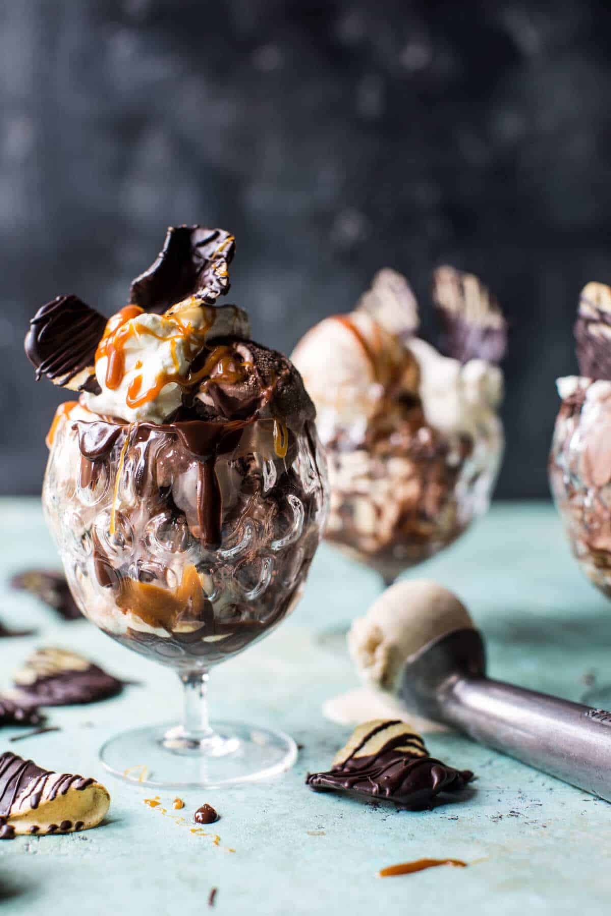 Salted Caramel Chocolate Covered Potato Chip Sundaes | halfbakedharvest.com @hbharvest