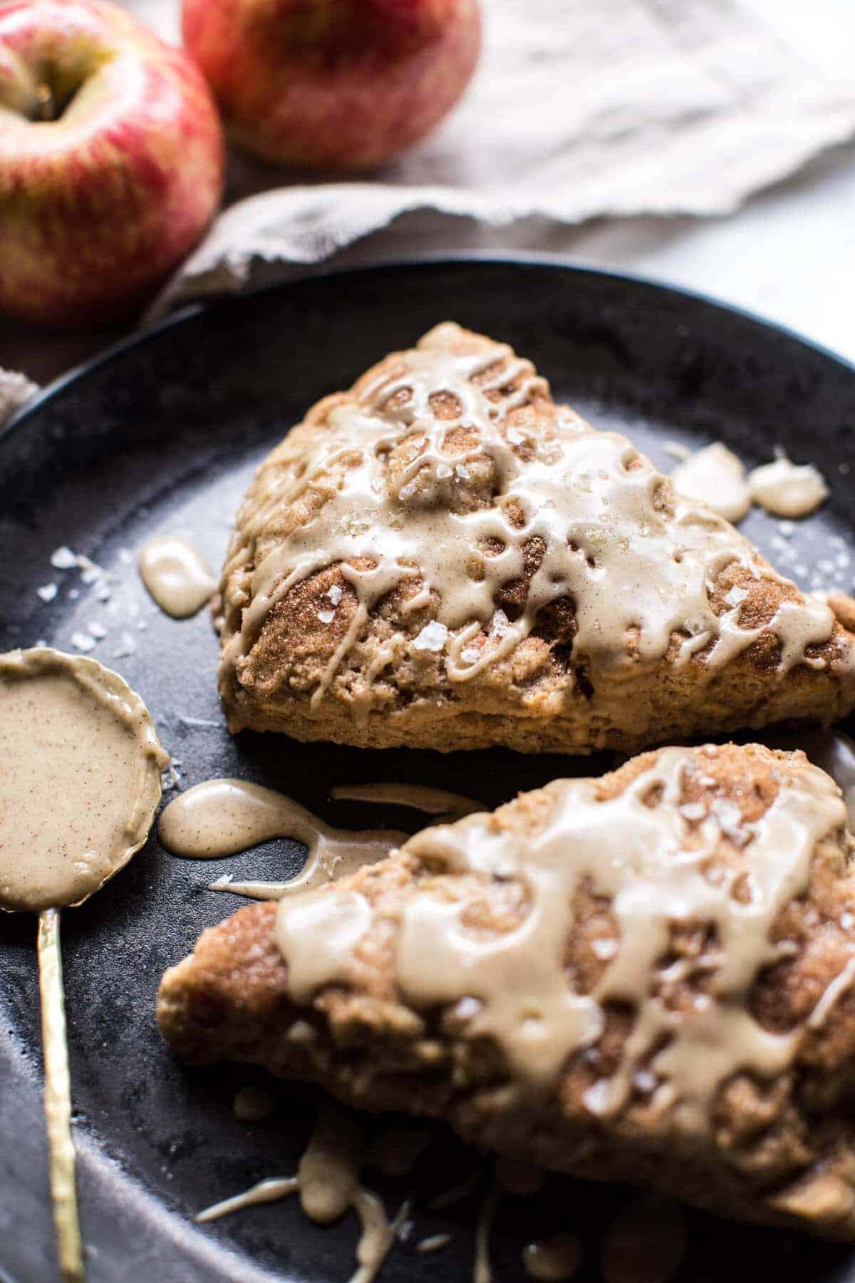Brown Butter Maple Glazed Cinnamon Apple Scones | halfbakedharvest.com @hbharvest