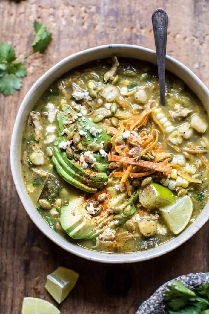 Crockpot Salsa Verde Chicken Pozole | halfbakedharvest.com @hbharvest