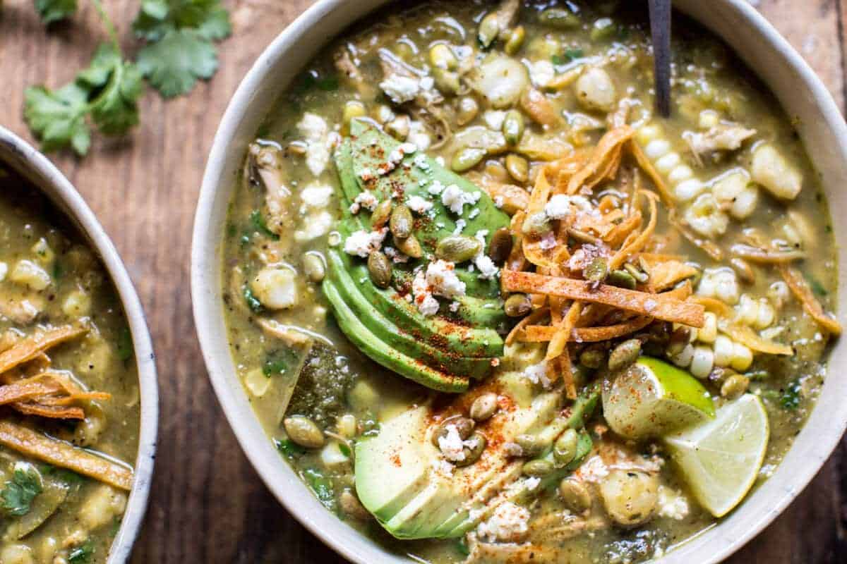 Crockpot Salsa Verde Chicken Pozole | halfbakedharvest.com @hbharvest
