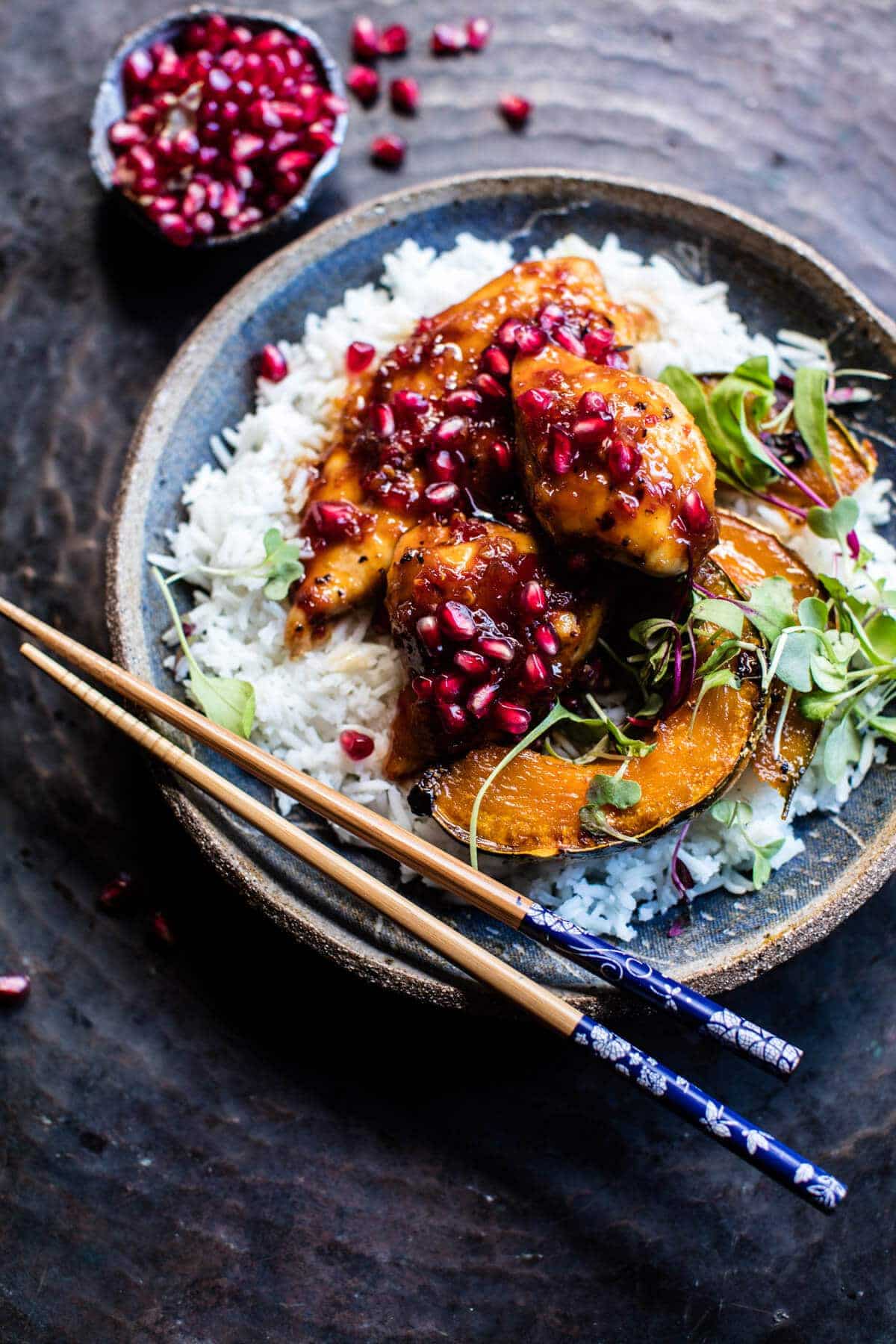 Sheet Pan Sticky Pomegranate Chicken and Honey Roasted Squash | halfbakedharvest.com @hbharvest