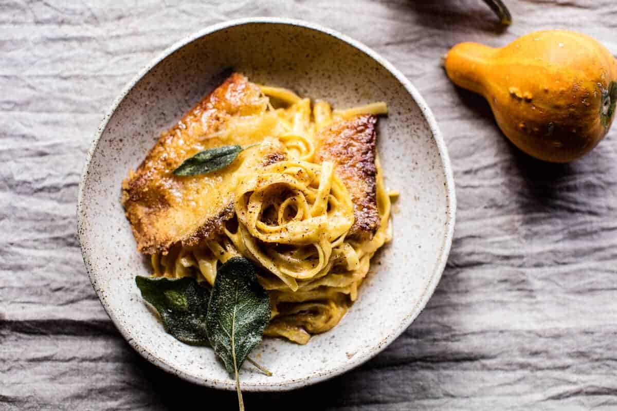 Brown Butter Pumpkin Fettuccine Alfredo with Fried Cheese | halfbakedharvest.com @hbharvest