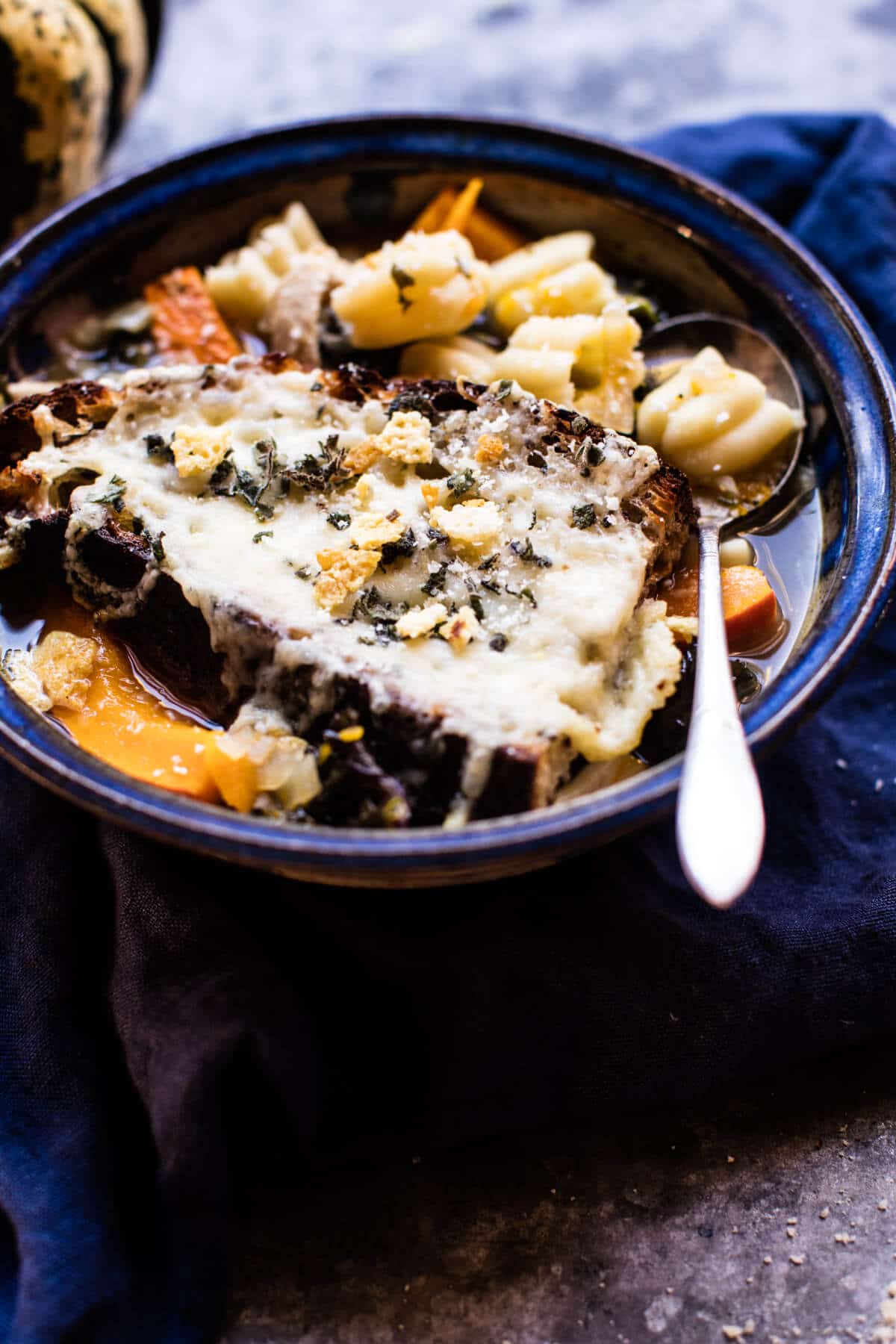 Italian Pumpkin and Kale Chicken Noodle Soup with Fontina Toast | halfbakedharvest.com @hbharvest