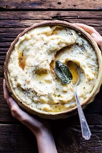 Crockpot Three Cheese Mashed Potatoes | halfbakedharvest.com @hbharvest