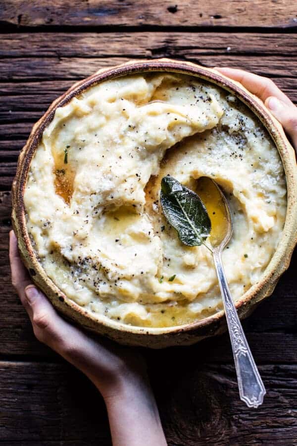 Crockpot Three Cheese Mashed Potatoes | halfbakedharvest.com @hbharvest