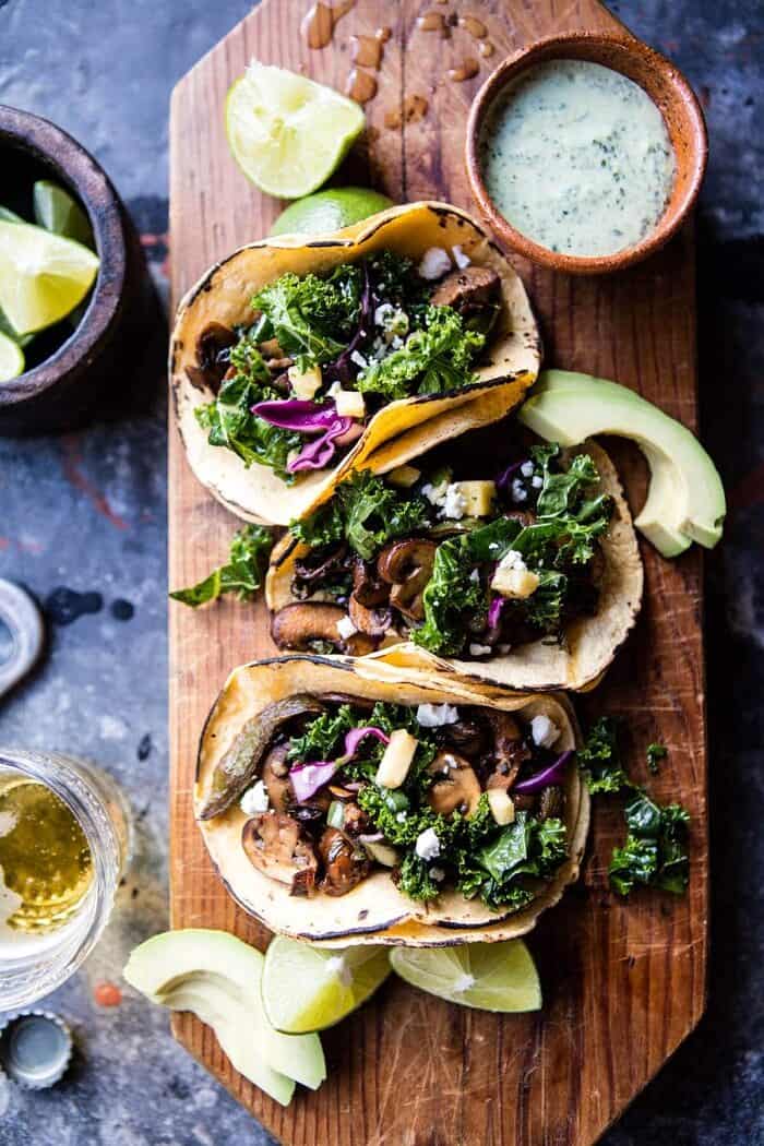 Poblano Mushroom Tacos with Cilantro Yogurt Sauce | halfbakedharvest.com @hbharvest