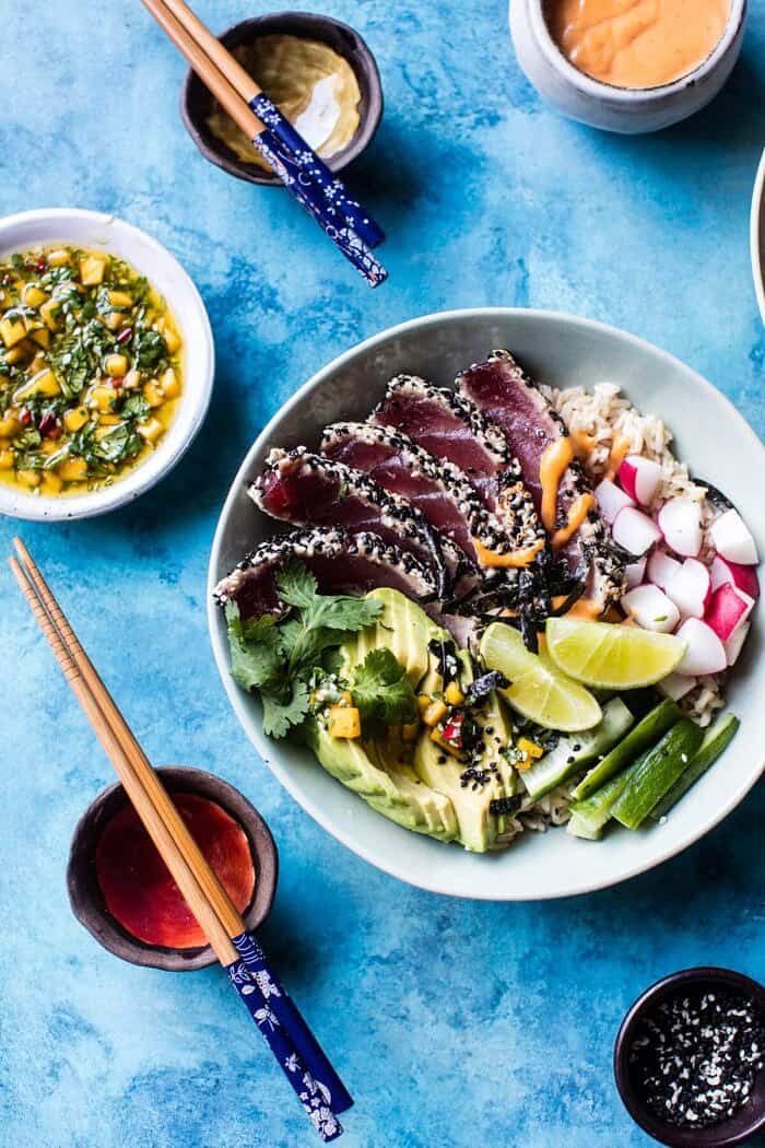 Spicy Brown Rice Seared Tuna Roll Bowl | halfbakedharvest.com @hbharvest