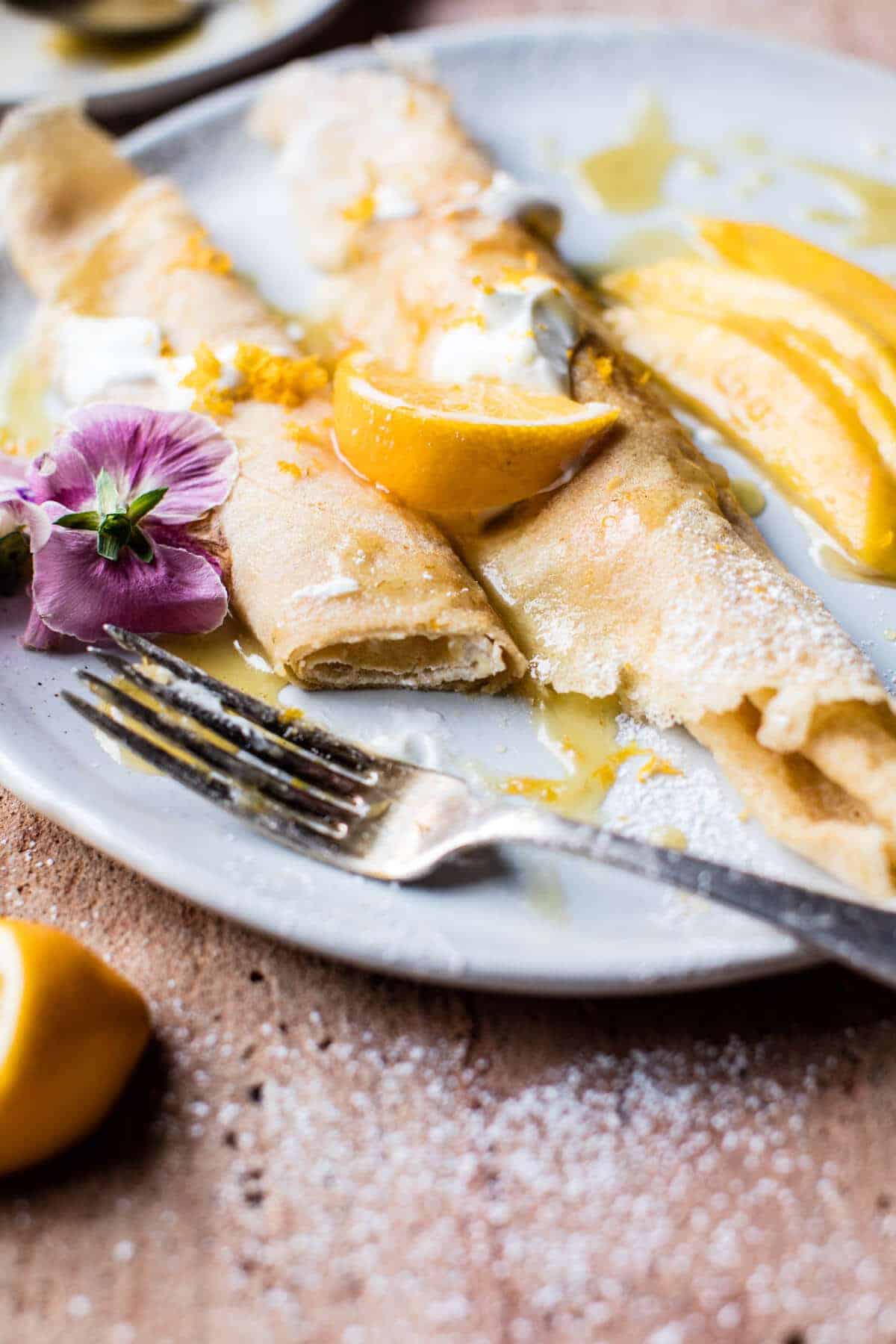Meyer Lemon Chamomile Suzette Crepes with Greek Yogurt | halfbakedharvest.com @hbharvest