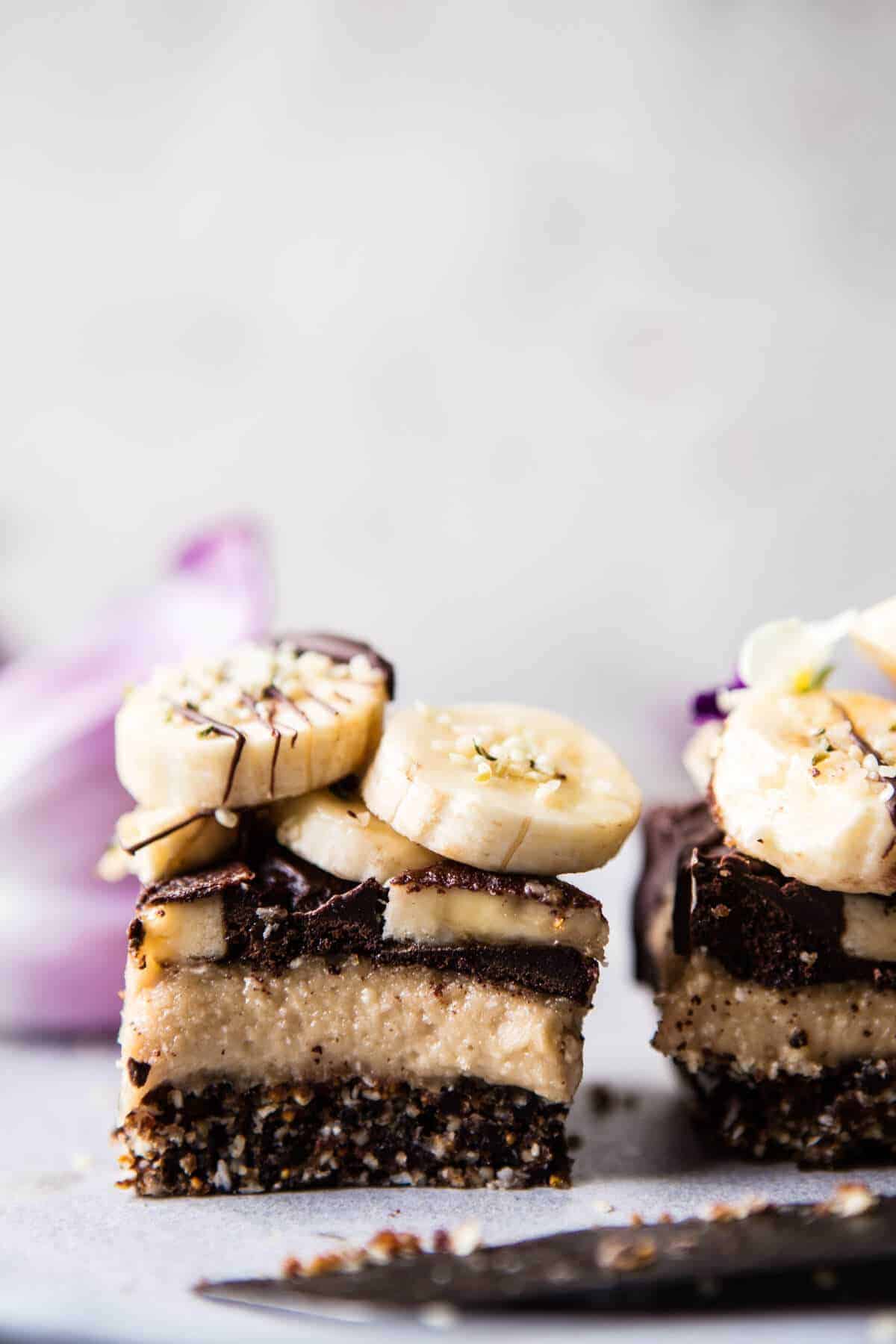 Raw Chocolate Banana Cashew Cream Pie Bars | halfbakedharvest.com @hbharvest