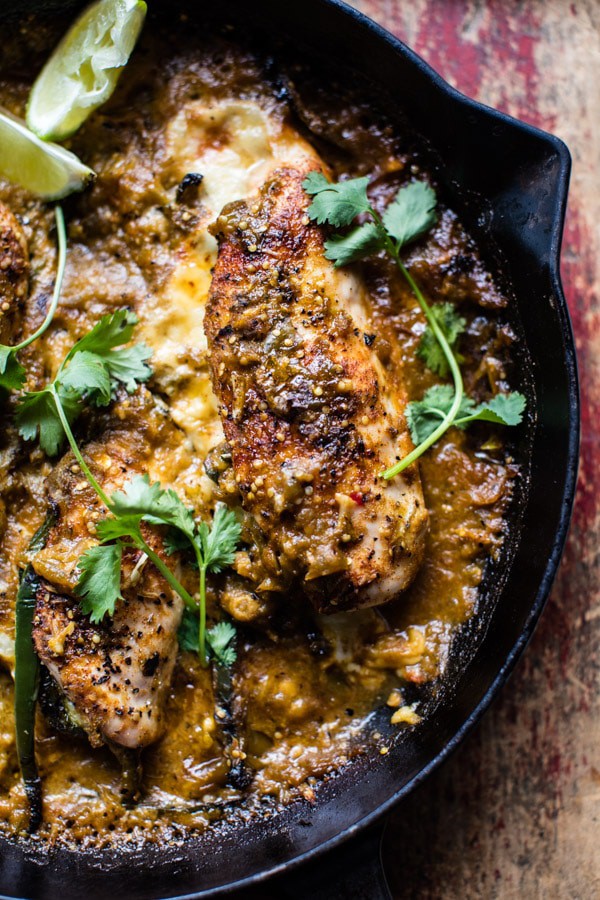 8 Ingredient Cheesy Green Chile Chicken | halfbakedharvest.com @hbharvest