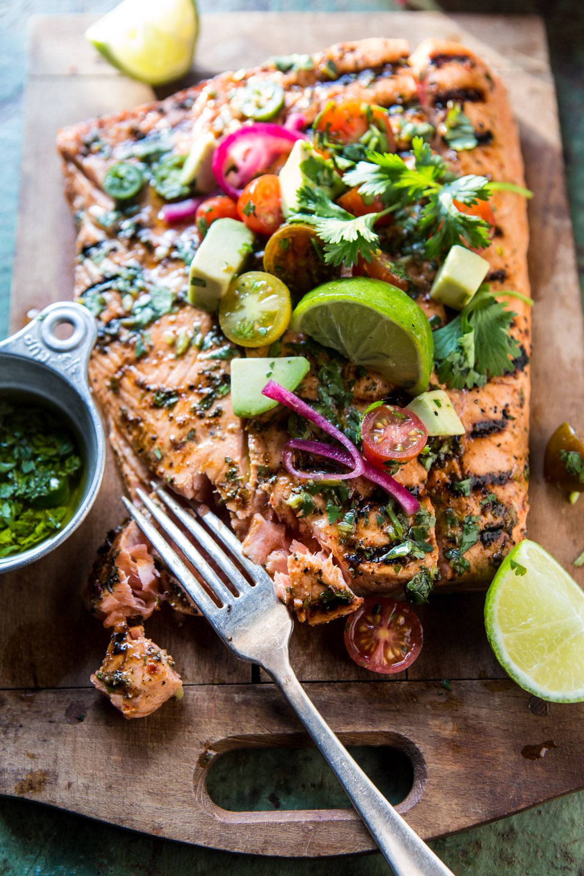 Cuban Grilled Salmon with Tomato Avocado Salsa | halfbakedharvest.com @hbharvest
