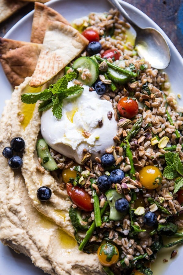 Farro Tabbouleh with Burrata and Hummus | halfbakedharvest.com @hbharvest