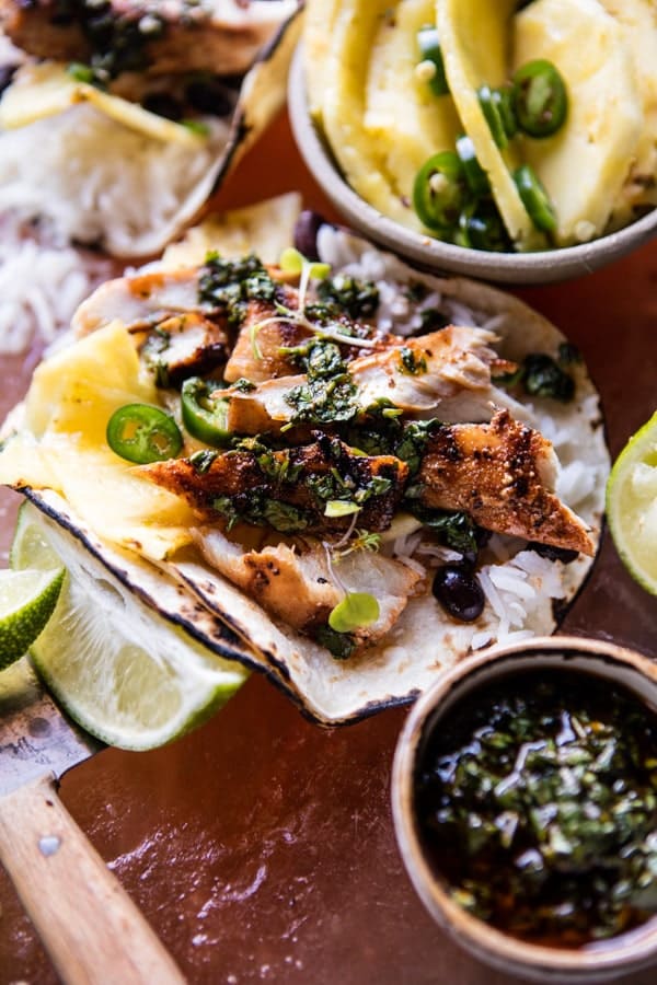 Spicy Fish Tacos with Tequila Lime Pickled Pineapple | halfbakedharvest.com @hbharvest