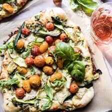Burst Cherry Tomato, Artichoke, and Zucchini Pesto Pizza | halfbakedharvest.com @hbharvest