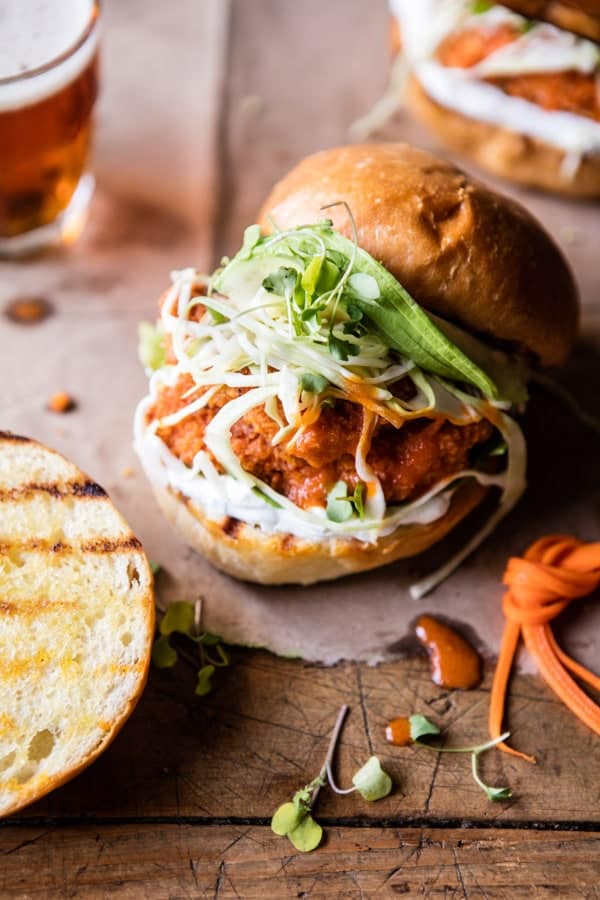 Healthier Oven Fried Sweet Tea Buffalo Chicken Sandwich | halfbakedharvest.com @hbharvest