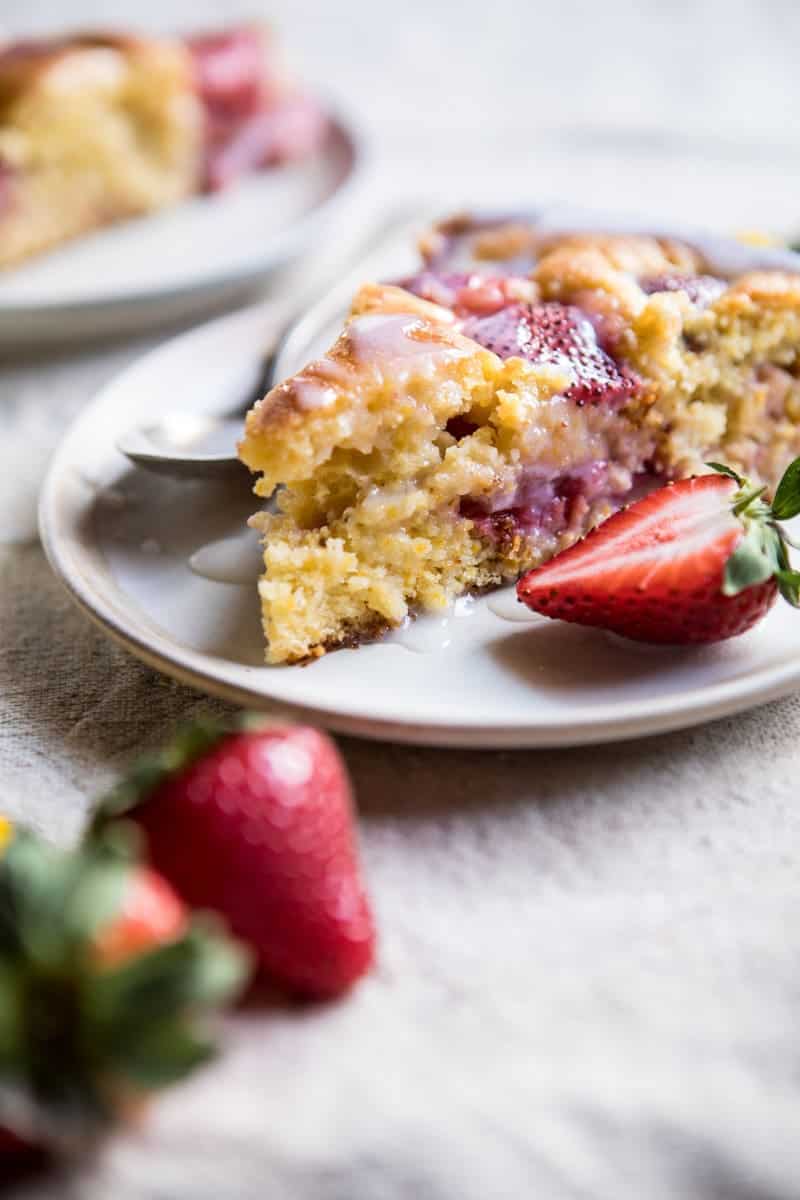 Strawberry Cornmeal Cake with Buttermilk Glaze | halfbakedharvest.com @hbharvest