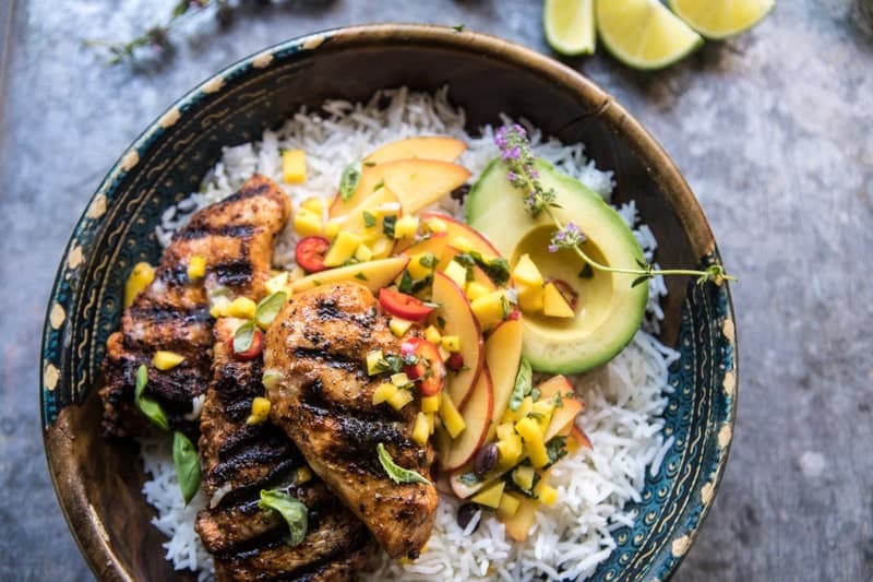 20 Minute Grilled Jerk Chicken with Mango-Nectarine Salsa | halfbakedharvest.com @hbharvest