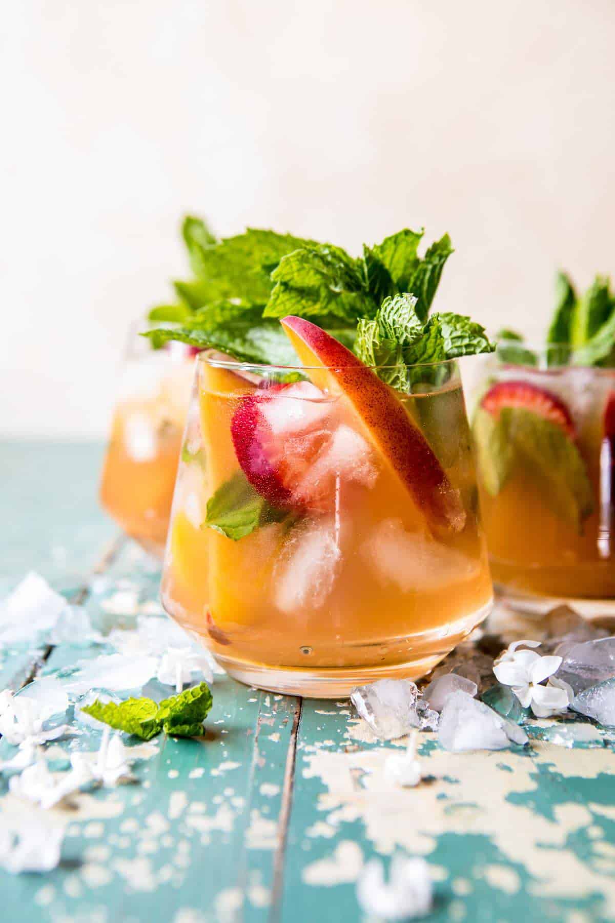 Strawberry Peach Sweet Tea Julep Pitcher | halfbakedharvest.com @hbharvest