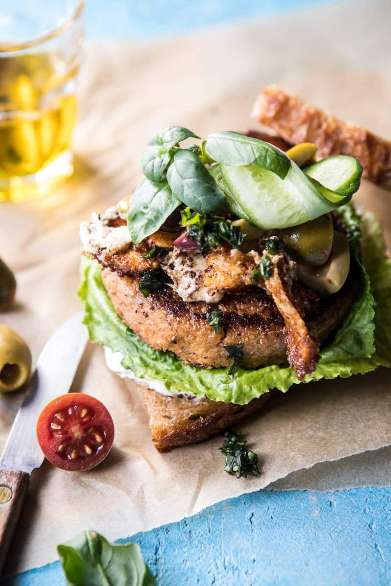 Greek Roasted Cauliflower Burgers with Pan Fried Feta and Tomato Olive Salsa | halfbakedharvest.com @hbharvest